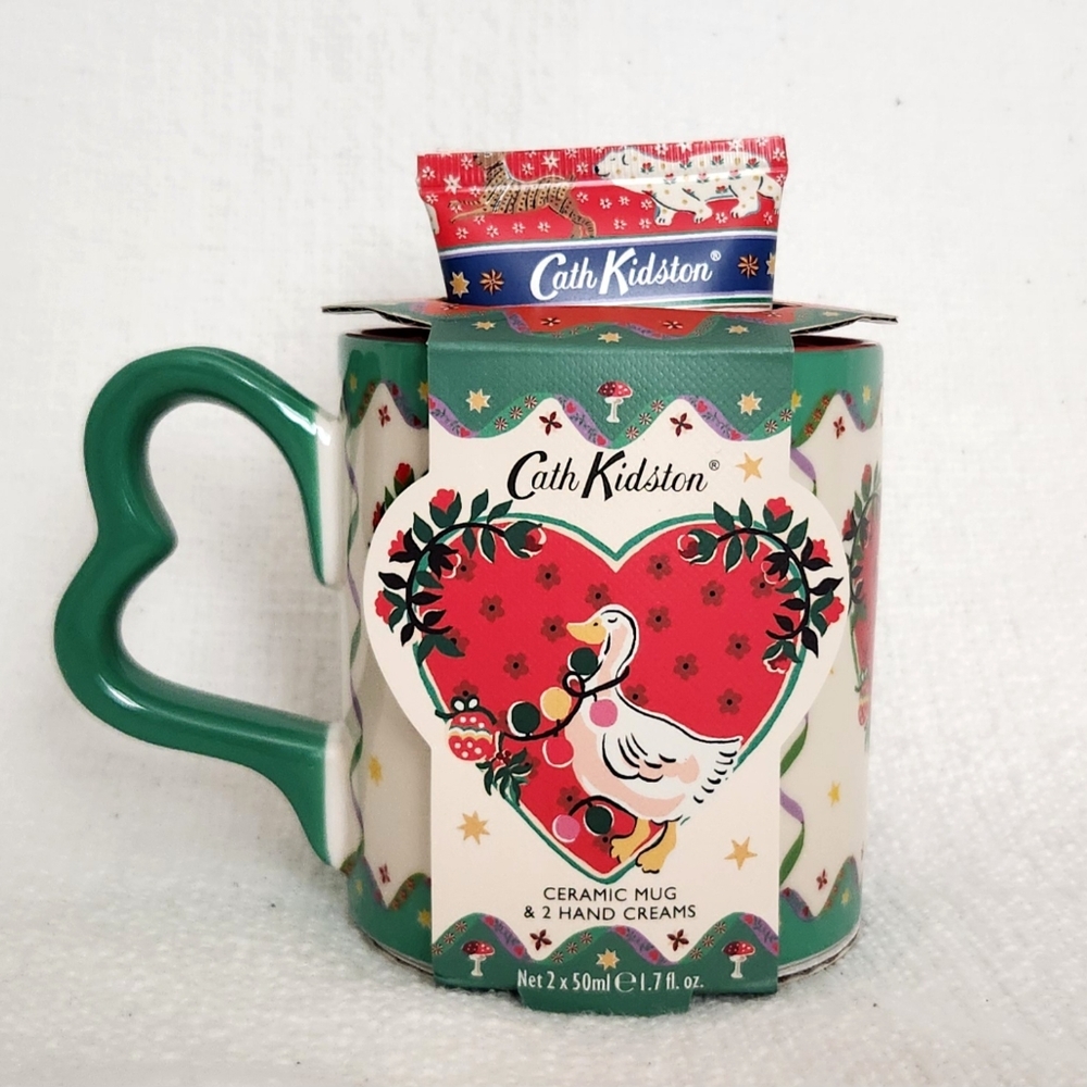 Cath Kidston Christmas Heart Mug w/ Hand Creams Gift Set - New